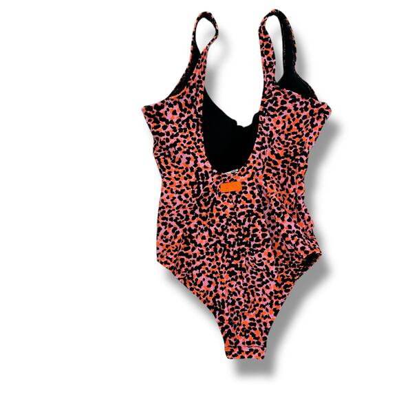 Fabletics Leopard Print Scoop Tie Back Bathing Swim Suit Womens Sz Small Safari - Picture 3 of 6